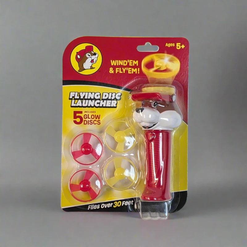 Buc-ee_s_Flying_Disc_Launcher-1.jpg Buc-ee’s Flying Disc Launcher Toy, Colorful Disc Shooting Game for Backyard, Park & Outdoor Play - Image 1