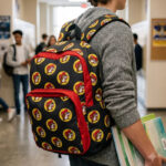 Buc-ee’s Black Logo Backpack, 16-Inch Canvas Backpack with Red Trim, School, Travel, Work & Everyday Bag