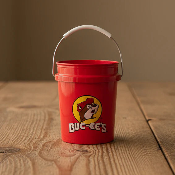 Buc-ee_s_Red_Mini_Bucket-1.jpg Buc-ee’s 18 oz Mini Red Bucket, Small Plastic Bucket with Handle for Candy, Party Favors, Storage & Collecting - Image 1