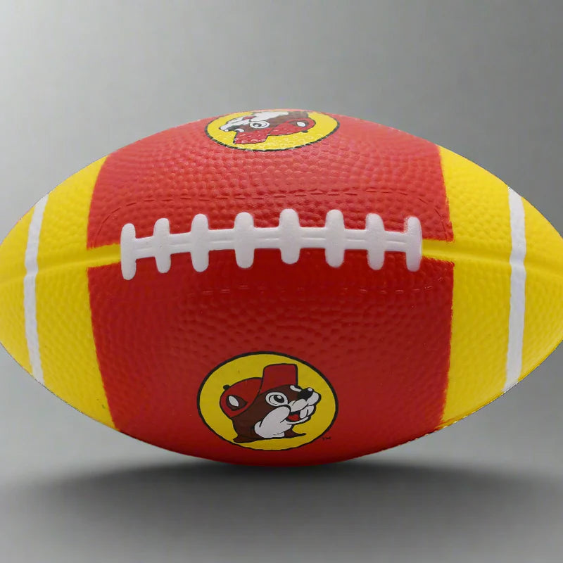 IMG_0671_clipped_rev_1-1.jpg Buc-ee’s Red & Yellow Foam Football, Soft Lightweight Football Toy for Kids, Indoor & Outdoor Backyard Play - Image 1